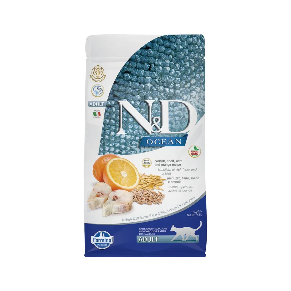 Granuly N&D cat OCEAN (AG) adult, codfish, spelt, oats & orange 1,5 kg