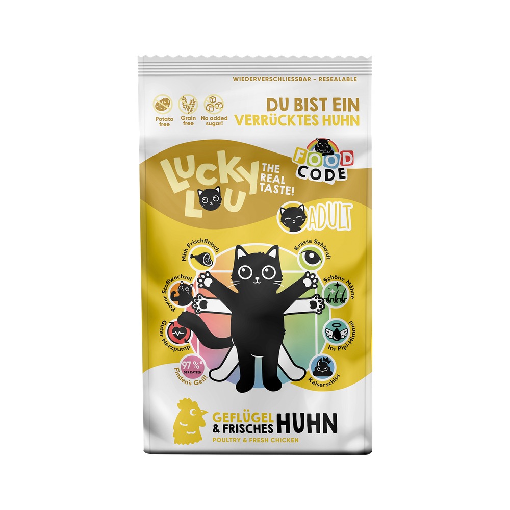 Granuly - LUCKY LOU Food Code pre mačky Adult – Hydina a Kura - 1,7kg