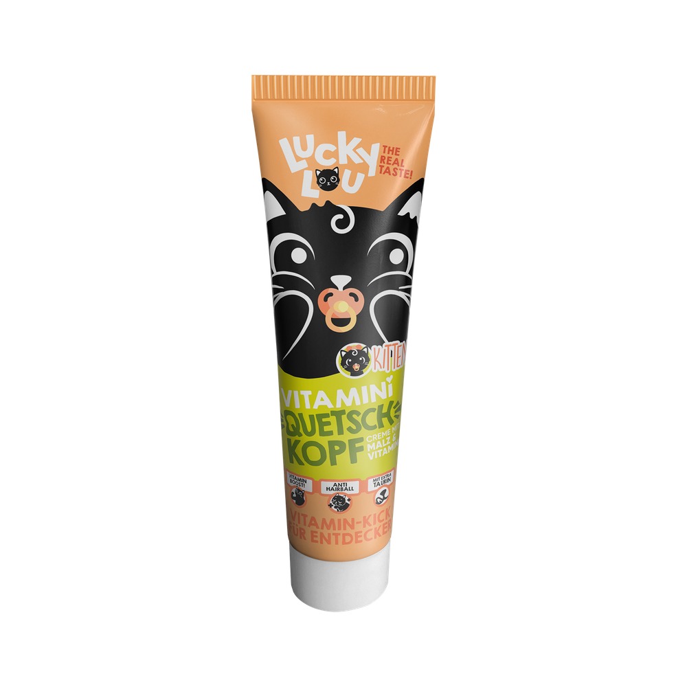 LUCKY LOU Squeeze Head Pasta pre Mačiatka Kitten Malt & Vitamíny - 100g