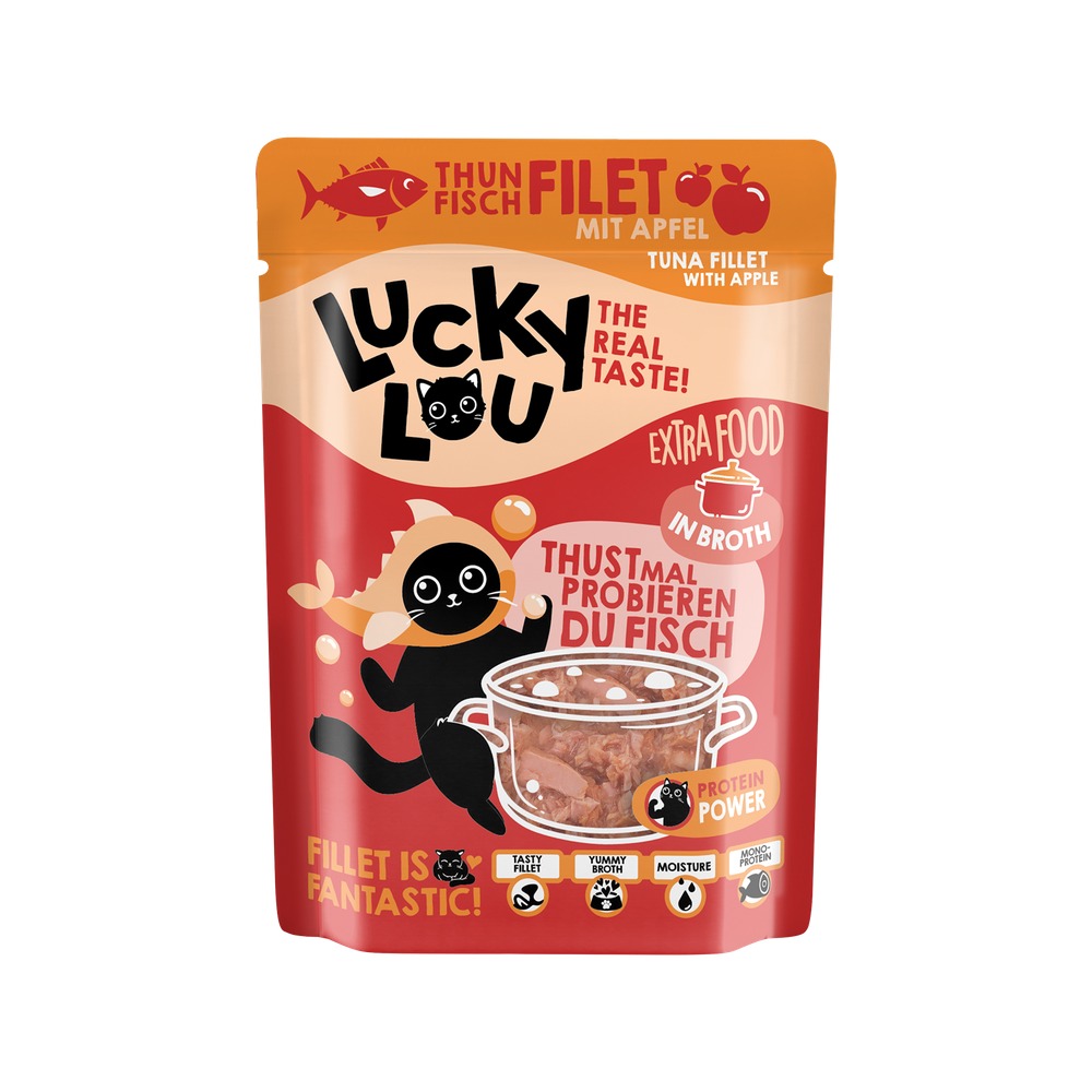 LUCKY LOU Extrafood pre Mačky Adult – Filet z tuniaka s jablkom vo vývare 70g