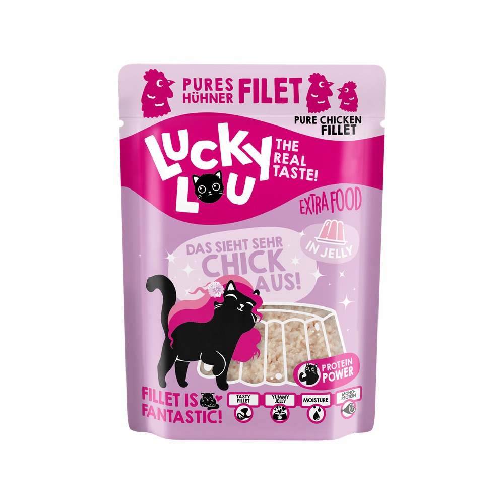 LUCKY LOU Extrafood pre Mačky Adult – Kurací filet v želé 70g