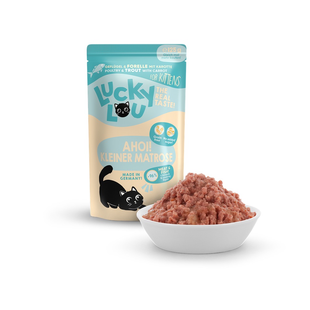 LUCKY LOU Lifestage pre Mačiatka Kitten – Hydina a Pstruh 125g
