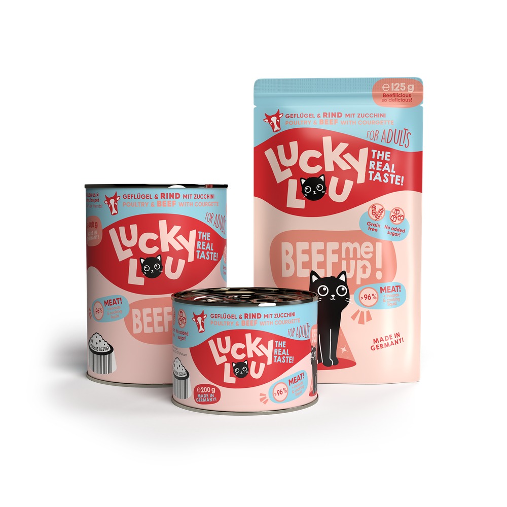 LUCKY LOU Lifestage pre Mačky Adult – Hydina a Hovädzie 4 x 125g