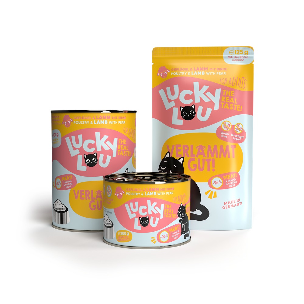 LUCKY LOU Lifestage pre Mačky Adult – Hydina a Jahňa 4 x 125g