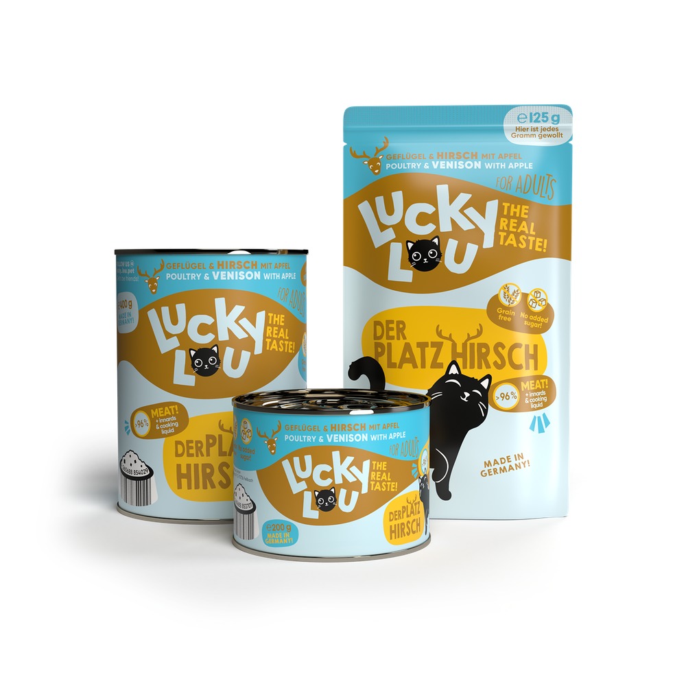 LUCKY LOU Lifestage pre Mačky Adult – Hydina a Jeleň 4 x 125g