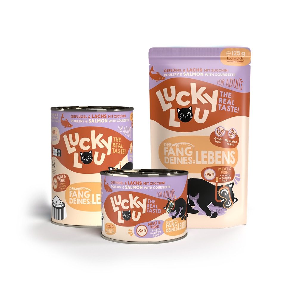 LUCKY LOU Lifestage pre Mačky Adult – Hydina a Losos 4 x 125g