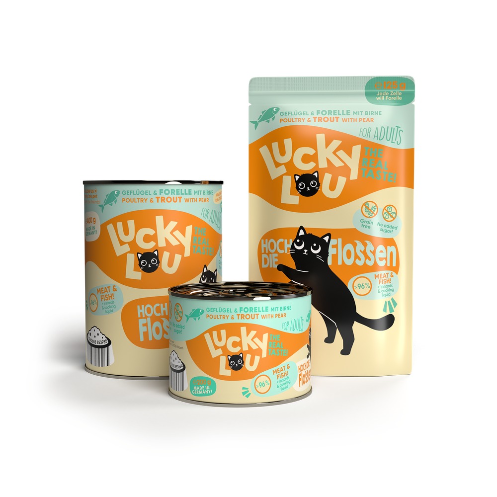 LUCKY LOU Lifestage pre Mačky Adult – Hydina a Pstruh 4 x 125g