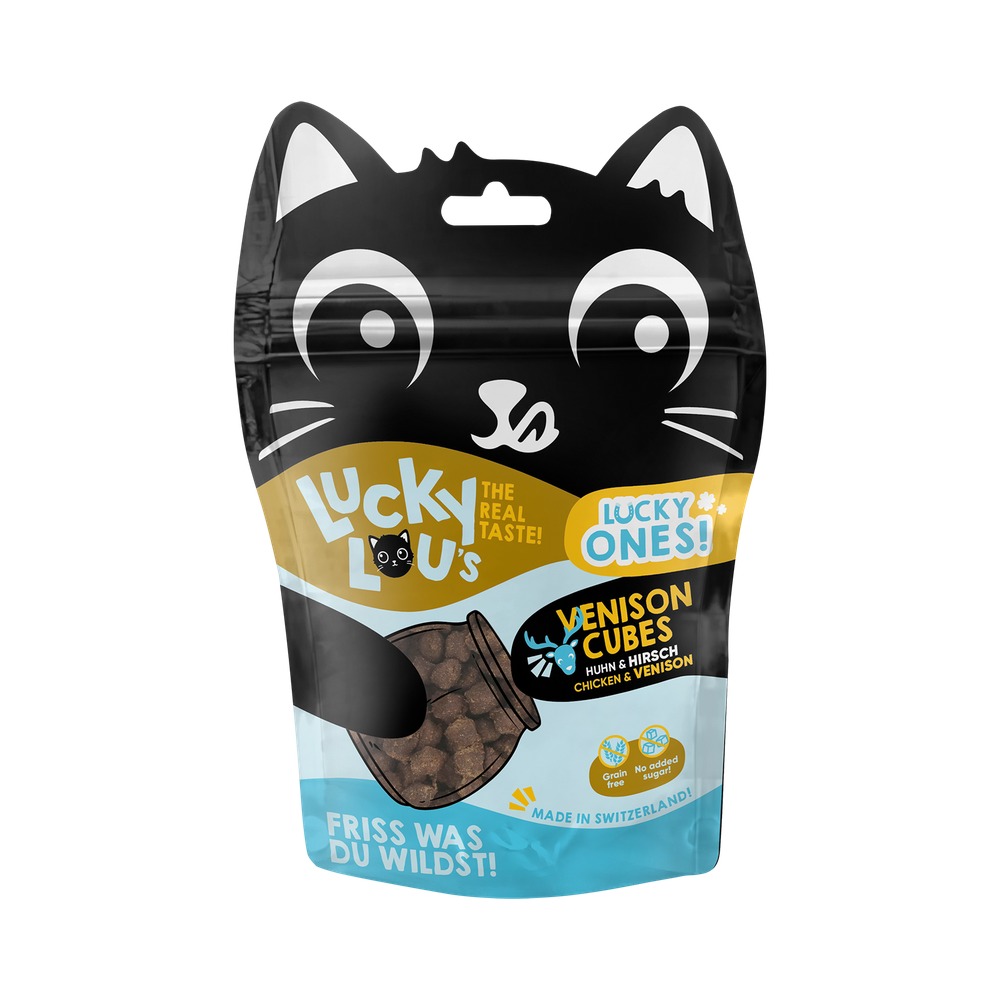 LUCKY LOU pamlsky pre mačku Ones Cubes – Kura a Jeleň 80g